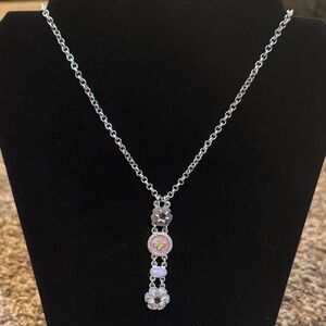 Cookie Lee Silver Necklace with Purple and Pink crystal and shell Floral Accents